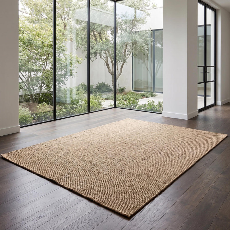 Tapis d'appoint beige texturé tissé à plat en polypropylène tissé à la machine, Accent — 3'3" x 4'11"