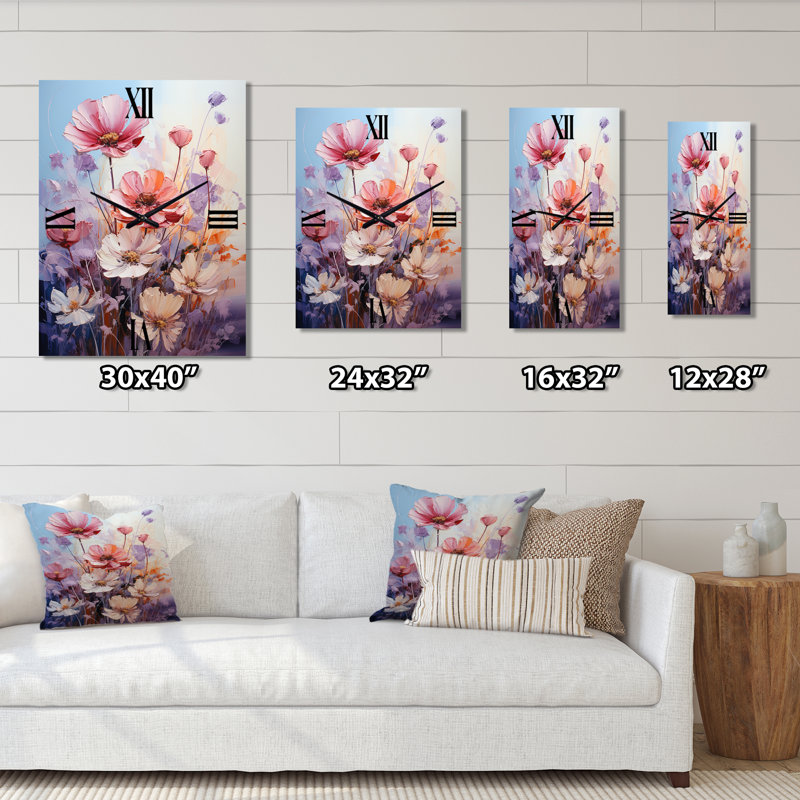 Horloge murale florale rose avec impression romantique romantique, Petit