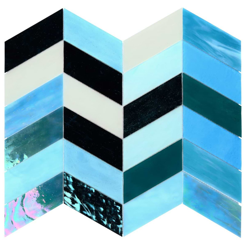 Elizabeth Sutton Meta Glossy Glass Chevron Mosaic Tile, Tulum