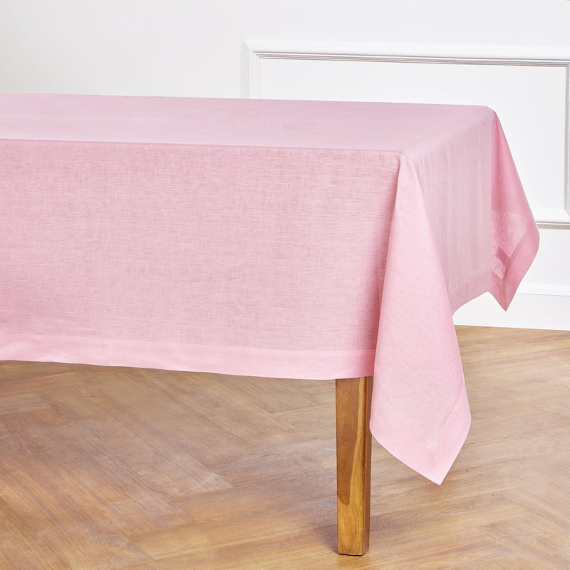 100% Pure Linen Tablecloth - Fete, 144" L x 60" W, Pink Lemonade