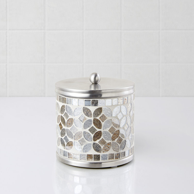 Champagne Gold and Silver Mosaic Glass Bathroom Storage Jar