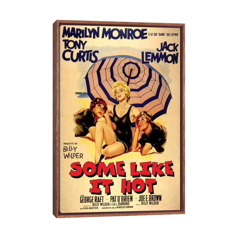 Some Like It Hot Film Poster (Italian Market) by Radio Days - Print on Canvas, Classic Brown Wood Framed