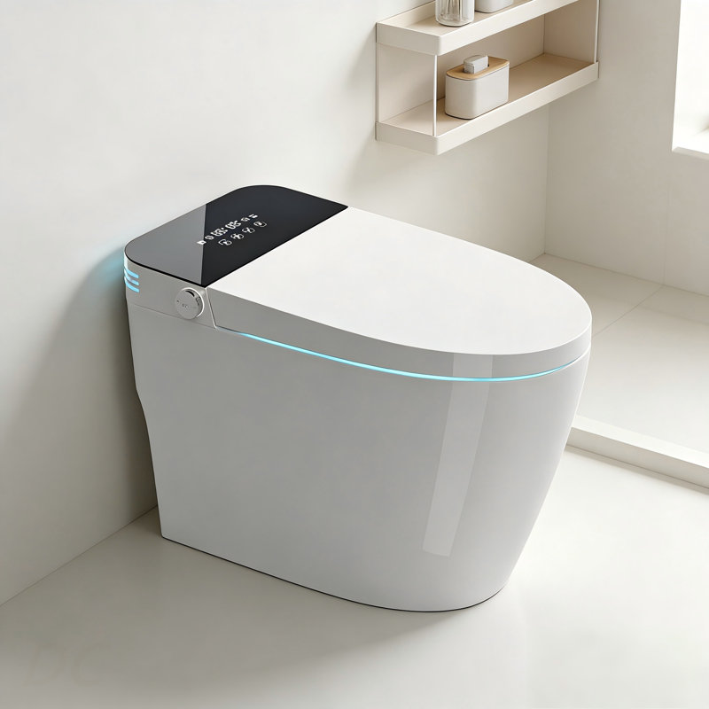 Toilette intelligente sans réservoir avec bidet intégré, siège de toilette bidet une pièce, chasse d'eau automatique, siège chauffant, eau chaude et sèche, température réglable, télécommande