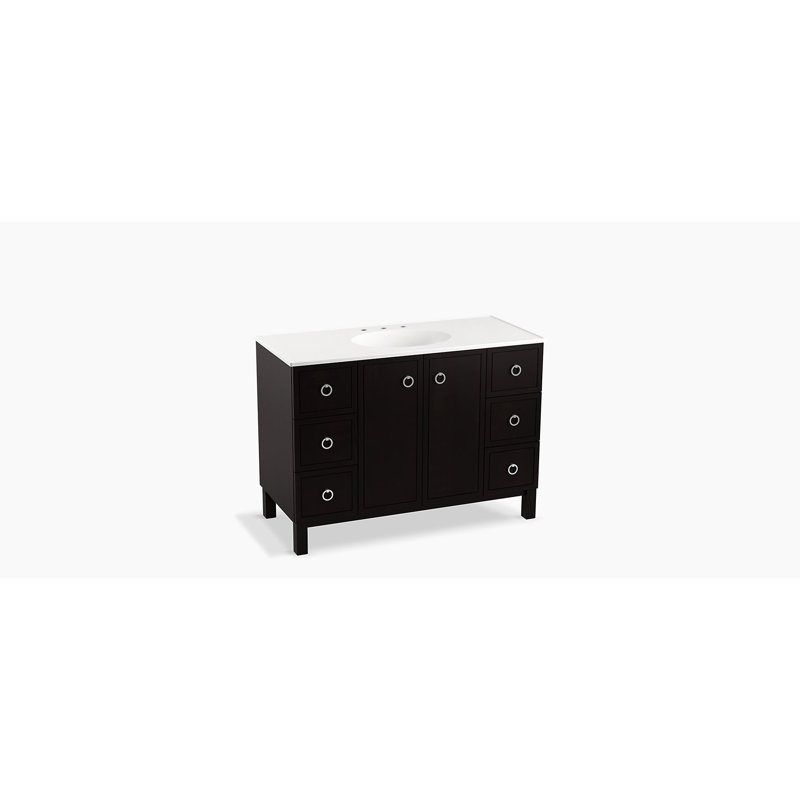 Jacquard 48" Vanity Base Only with Furniture Legs, 2 Doors and 6 Drawers, Batiste noir
