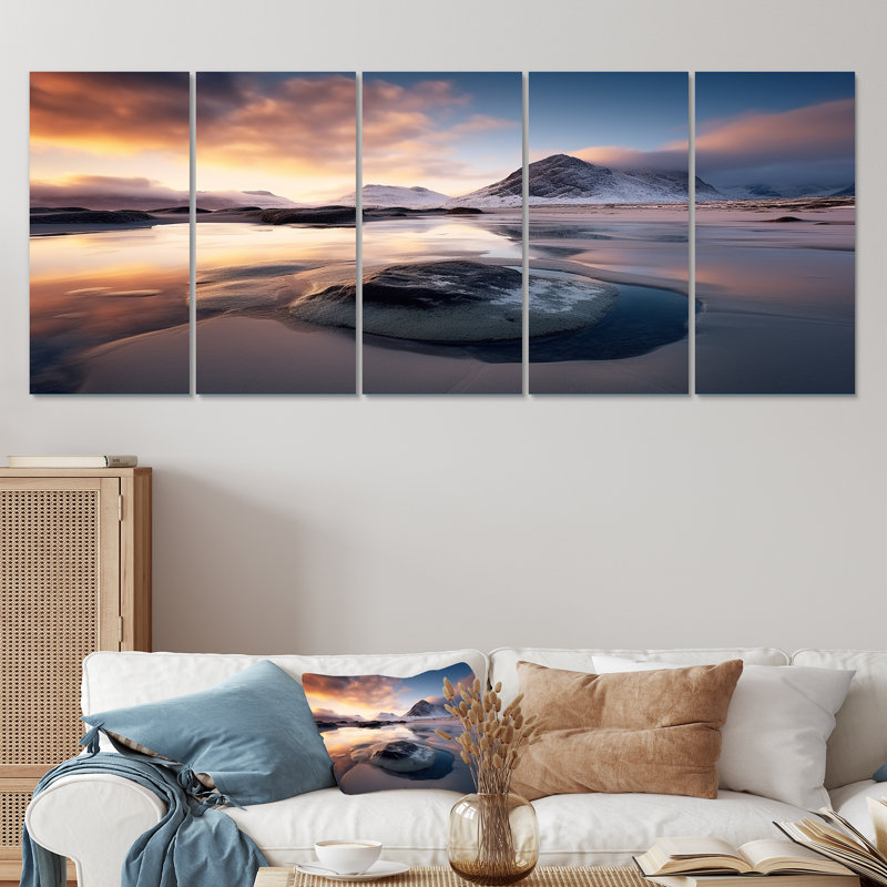 Décoration murale 5 pièces Sunrise On Rocky Beach II - Plage côtière, H 28 po x l 60 po