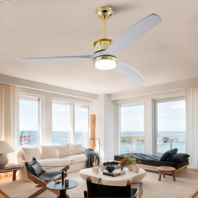 52 Inch Ceiling Fans With Lights And Remote, 3 Solid Wood Blades, 6 Speeds, Quiet DC Motor, Dimmable LED, Modern Gold Ceiling Fan For Indoor Bedroom,Living Room,Patio