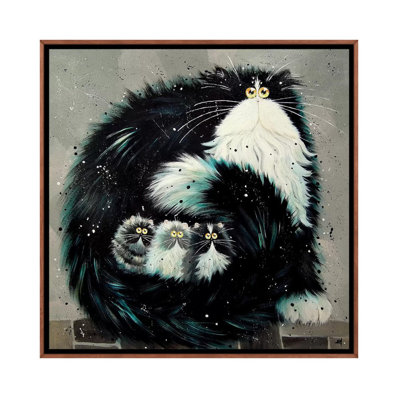 Purrtection par Kim Haskins - reproduction d'art, H 18 po x l 18 po x 1,5 po, Toile avec cadre en bois brun classique