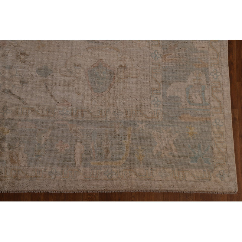 Tapis oriental beige en laine noué à la main 8 pi x 9 pi 11 po