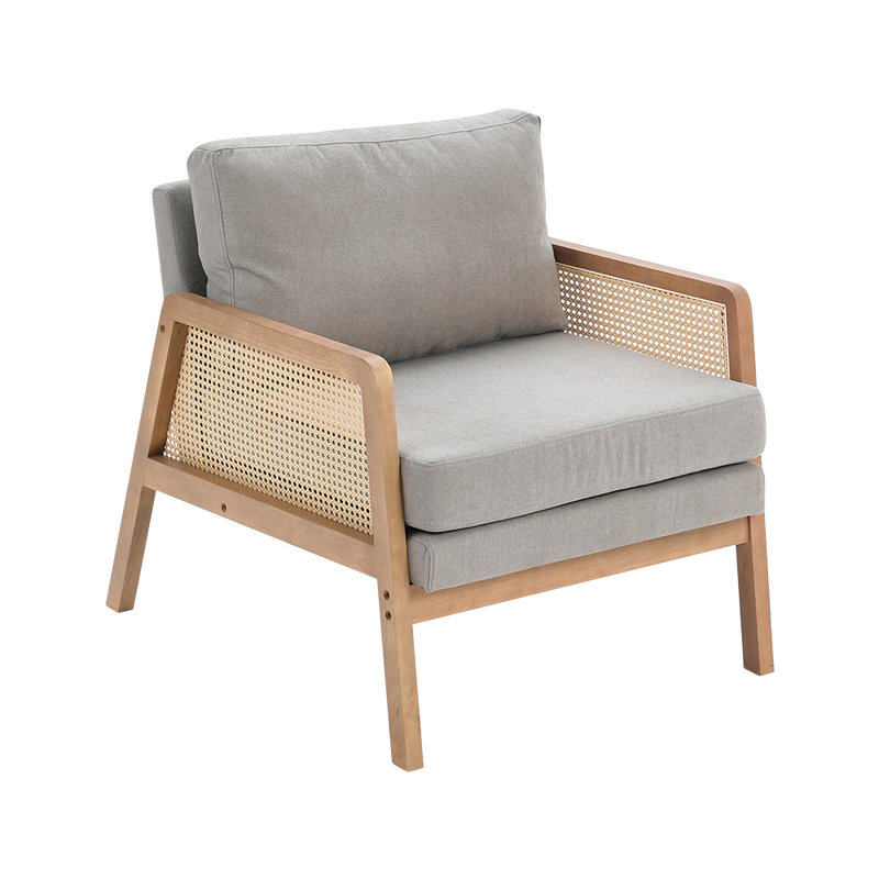Wood Frame Upholstered Armchair Accent Chair, Light Gray Velvet, 82" H x 70" W x 87" D