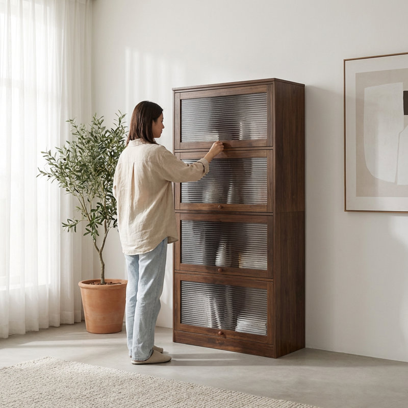 Armoire de rangement moderne à porte en verre avec quatre tablettes