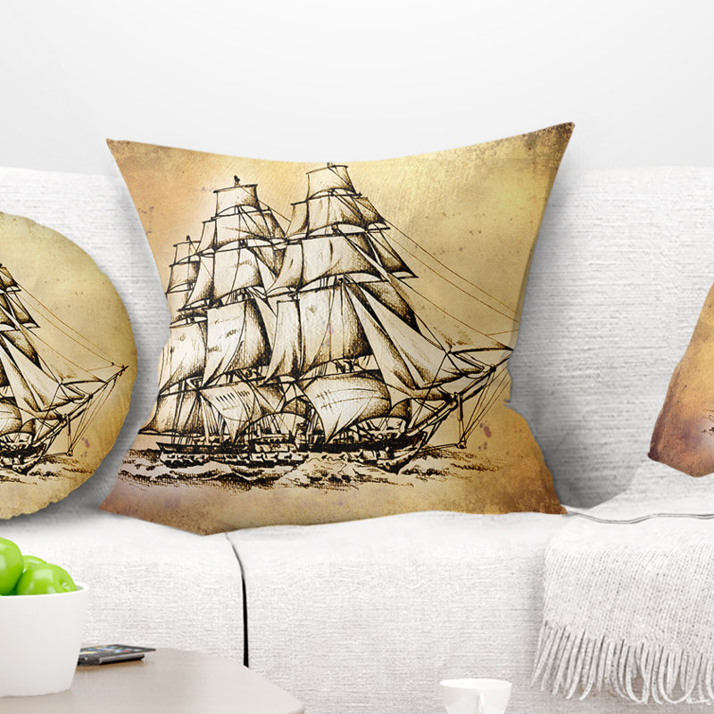 Déplacement d'un vieux voilier - oreiller imprimé Sea & Shore, 16 po x 1 po, Coussin décoratif