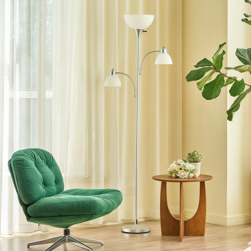 71" Torchiere Floor Lamp 3-Light Standing Lamp with Reading Lights, Nickle