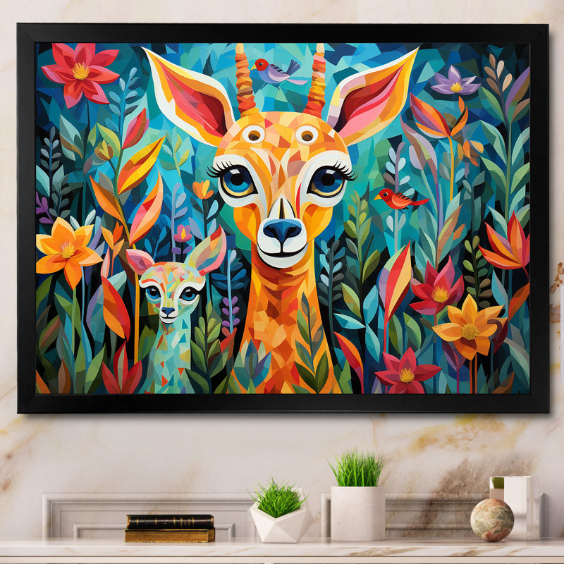 «Colorful Cute Animal Nursery II», art mural de chambre de bébé, Cadre d'angle fermé noir, H 16 po x l 32 po x P 1 po