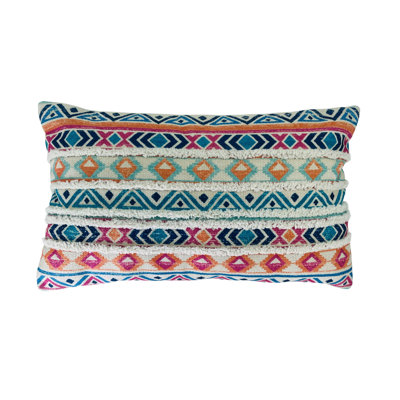 Coussin décoratif bleu, orange, rose, naturel, 16 po x 25 po