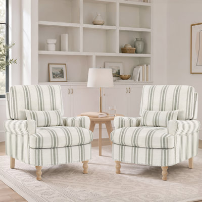 Rickon Farmhouse Accent Chair, with Lumbar Pillow, Upholstered Armchair For Living Room, Bedroom, Home Office (Set of 2)