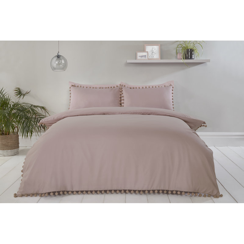 Allamon Polyester Solid Colour Duvet Cover Set with Pillowcases Included, Double - 2 Standard Pillowcases, Pink