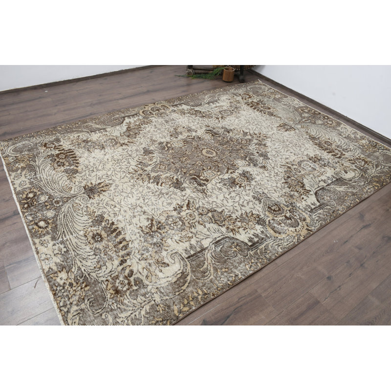 Tapis beige en patchwork de laine rétro, 76 x 109,1 pouces