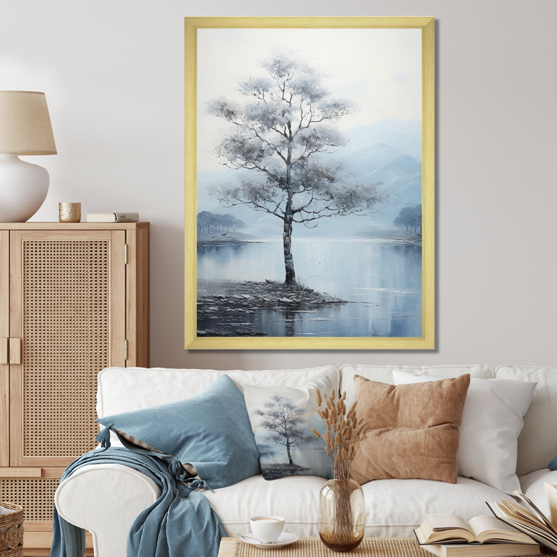 Grey Tree Monochrome Whispers Landscape III - Floral Canvas Prints, H 20 po x l 12 po x P 1 po, Cadre photo doré