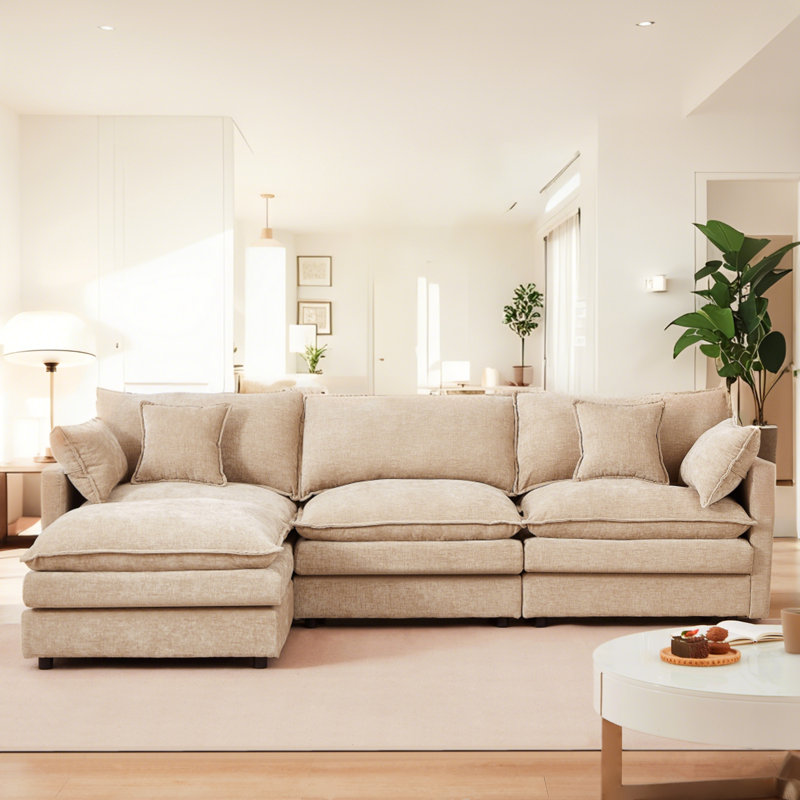  102 Inch Modular L-Shaped Sectional Sofa , 3-Seater Chenille Cloud Couch with Movable Ottoman , DIY Combination, Comfy Upholstered Set for Living Room