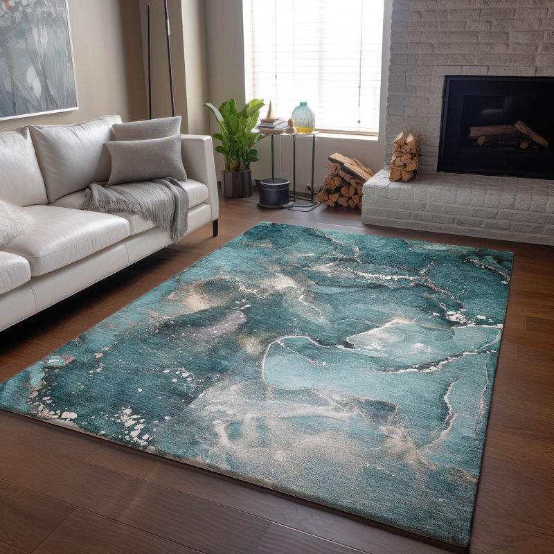 Tapis bleu sarcelle de qualité supérieure lavable à la machine Cerrito AMF518, Rectangle de 10 pi x 14 pi