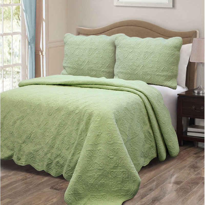 Ensemble réversible standard Terin, Courtepointe pour lit simple + 1 taie décorative, Vert