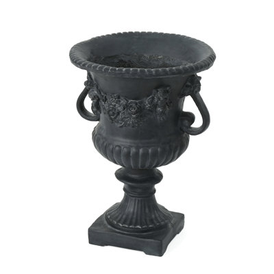 Pot de fleurs urne antique noir pour le jardin et le patio - oxyde de magnésium, l 17,3 po x L 24 po, intérieur et extérieur