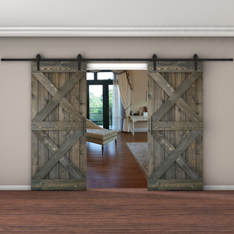 Porte de grange coulissante à panneaux en bois X Series avec trousse de quincaillerie d'installation (DIY) 2 6, 60 po x 84 po