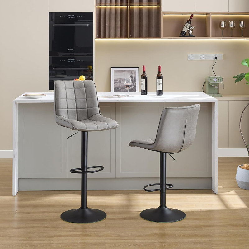 Tabouret de bar pivotant à hauteur réglable avec dossier pour îlot de cuisine, Gris, 2