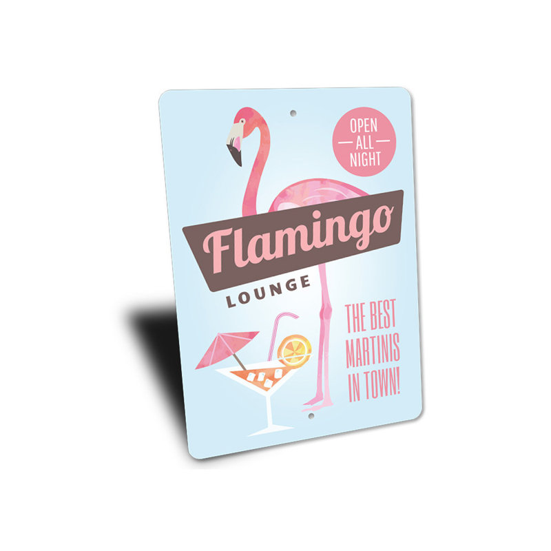 Plaque flamant rose en aluminium, H 14 po x l 10 po x P 0,04 po