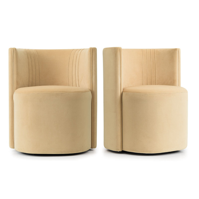 Velvet Upholstered Rolling Dining Chairs with Wheels, Honey  Beige