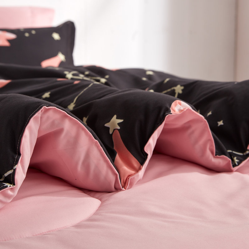 Pink and Black Twin Galaxy Microfiber Kids Bedding Set