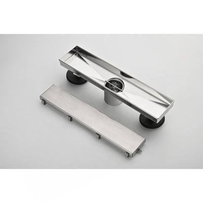 12 Inch Linear Shower Drain With Removable Cover, 304 Stainless Steel Shower Floor Drain With Hair Strainer And Leveling Feet