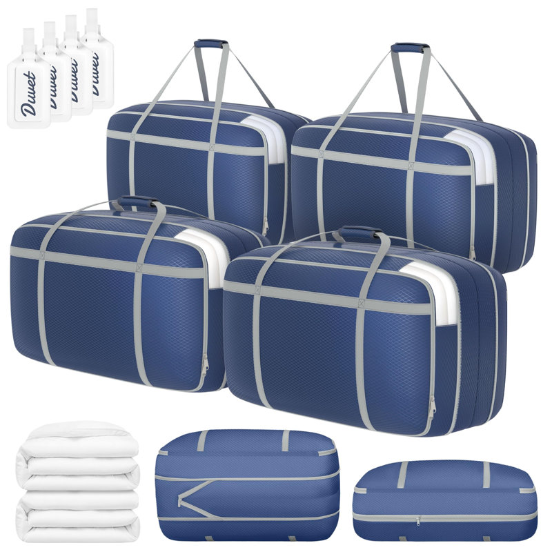 Extra Large Compression Moving & Storage Bags, Space Saving Box Containers For Blanket, Clothes, Bedding, 4 Pack, Navy