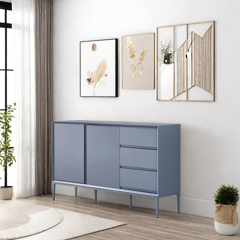Buffet moderne avec 2 portes et 3 tiroirs, Light Blue