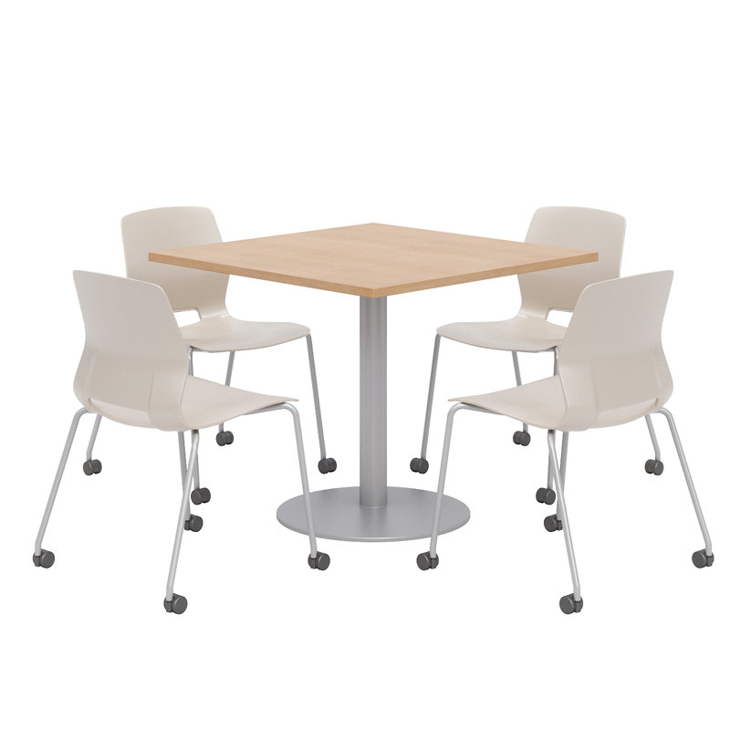 Ensemble de table de salle à manger carrée 36 po et chaises, H 29 po x L 36 po x P 36 po, Blanc, Érable