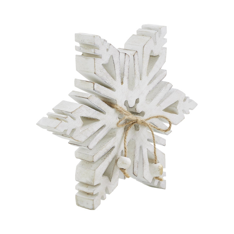 Flocon de neige en bois blanc vieilli, H 5,75 po x l 5,75 po x P 1 po