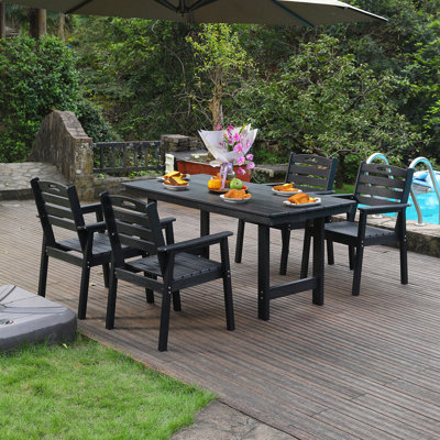 Outdoor Patio Dining Set With Sunshade Holes, One Table And Four Chairs For Lawn, Garden, Backyard, And Poolside Use