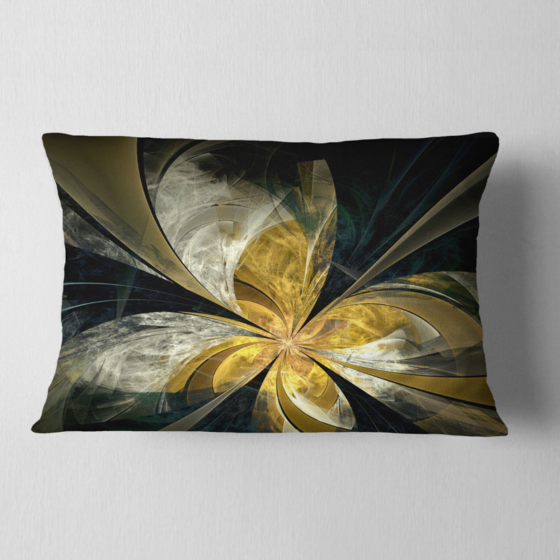 Coussin lombaire en fleur symétrique floral, Doré / Noir