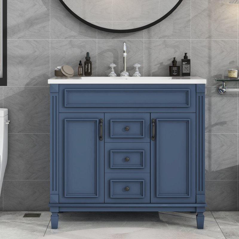 Meuble-lavabo avec rangement en résine 35,99 po, Bleu