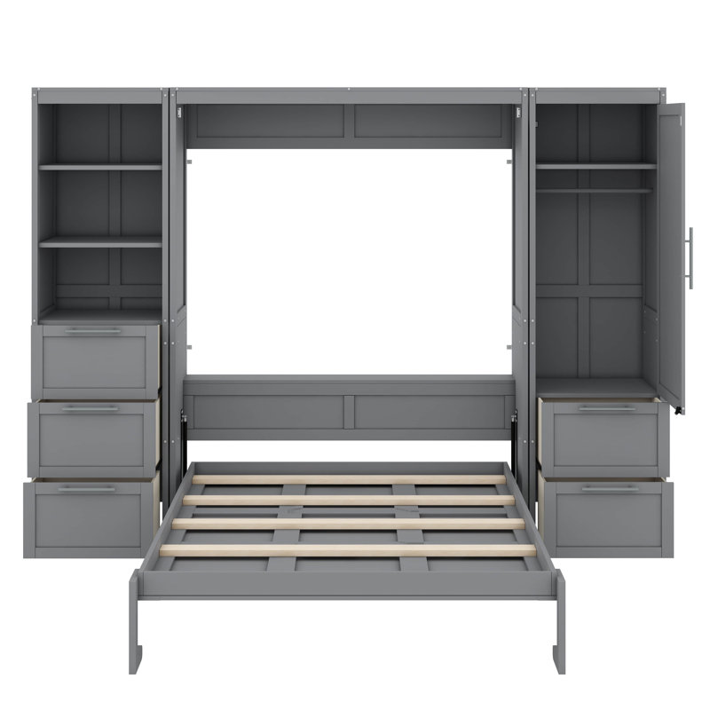 Queen-Sized Murphy Wall Bed With Integrated Wardrobe Storage, Gray