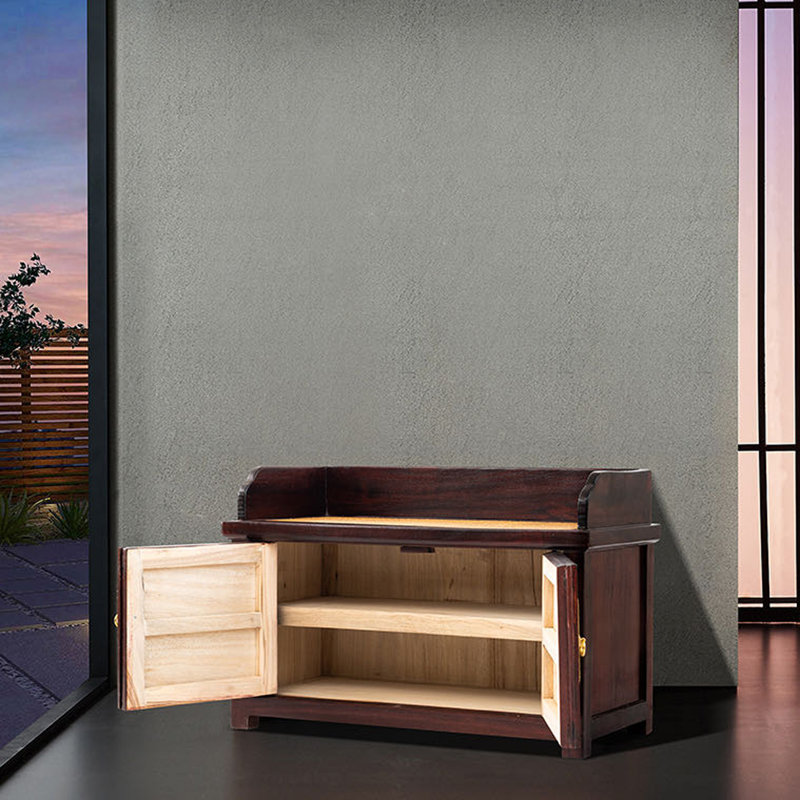 Solid Wood American Style Shoe Changing Stool 6 Pair Shoe Storage Bench