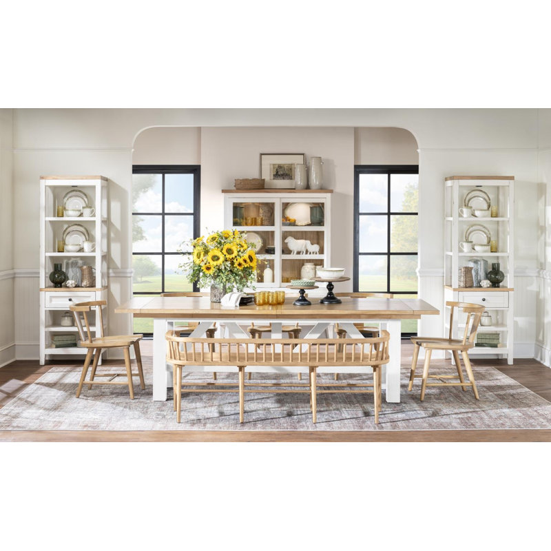 Display Cabinet (Reversible Back Panel, 2 Sliding Doors, 2 Glass Shelves, 2 Puck Lights, 2 Drawers), White/Tan