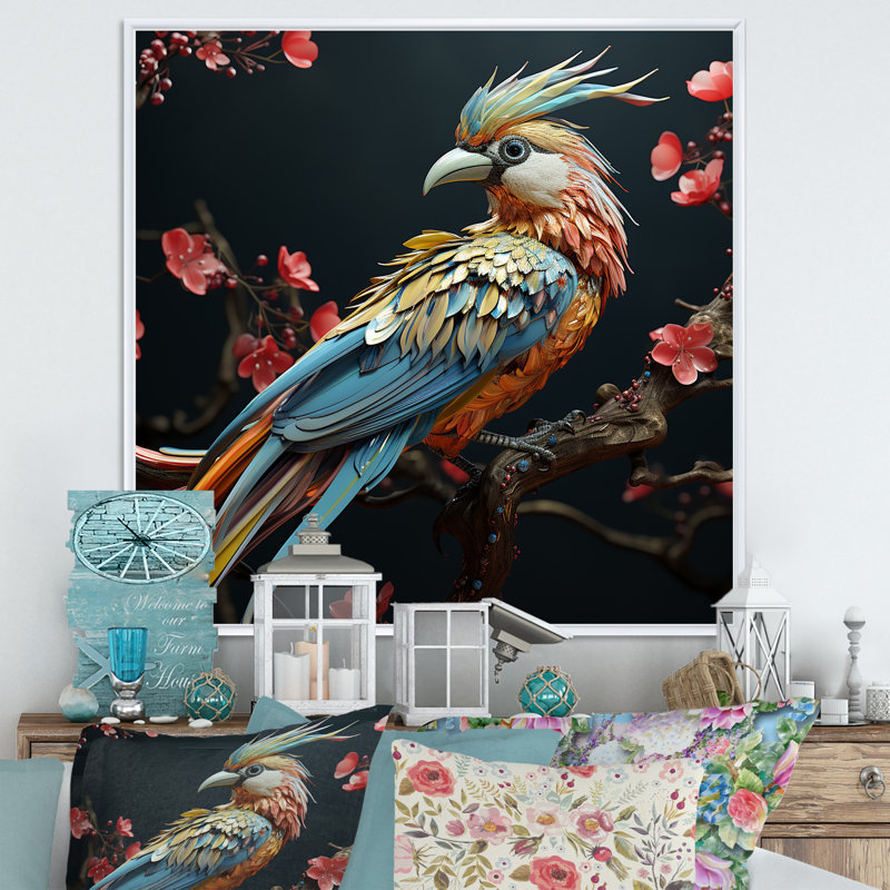 «Bird Expressionist Freedom I» sur toile, H 16 po x l 16 po x P 1 po, Cadre flottant blanc