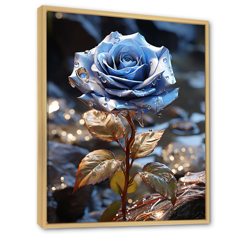 «Blue Serene Rose Water's Edge Harmony I» - art mural rose, Cadre flottant brun, 40" H x 30" W