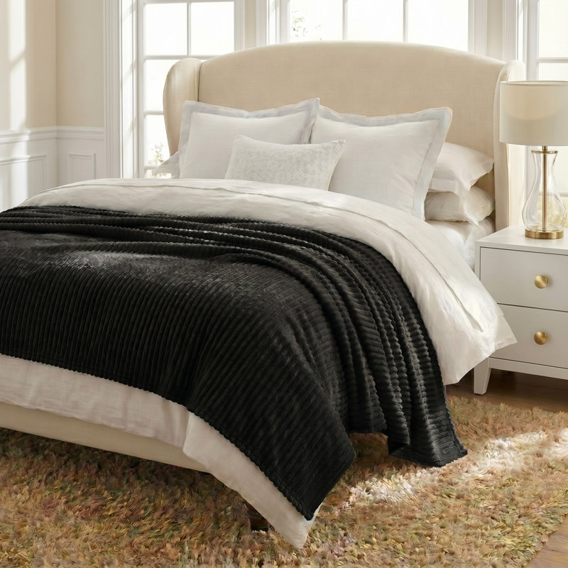 Couverture en molleton moelleux Kacey, Double/Grand, Noir