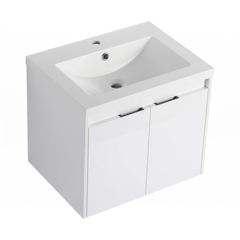 Meuble-lavabo 24 po avec lavabo en résine, 2 portes à fermeture douce et 1 armoire murale, montage à flotteur