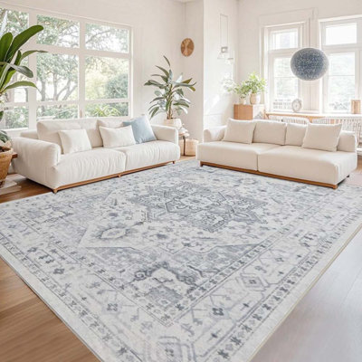 Area Rug 8X10 Washable Area Rugs For Living Room- Ultra Soft Non-Shedding Faux Wool Bedroom Rug Large Grey Vintage Print Rugs With Non Slip Rubber- In -  Bungalow Rose, 5375E31D52854D4DADE5854706D104F5