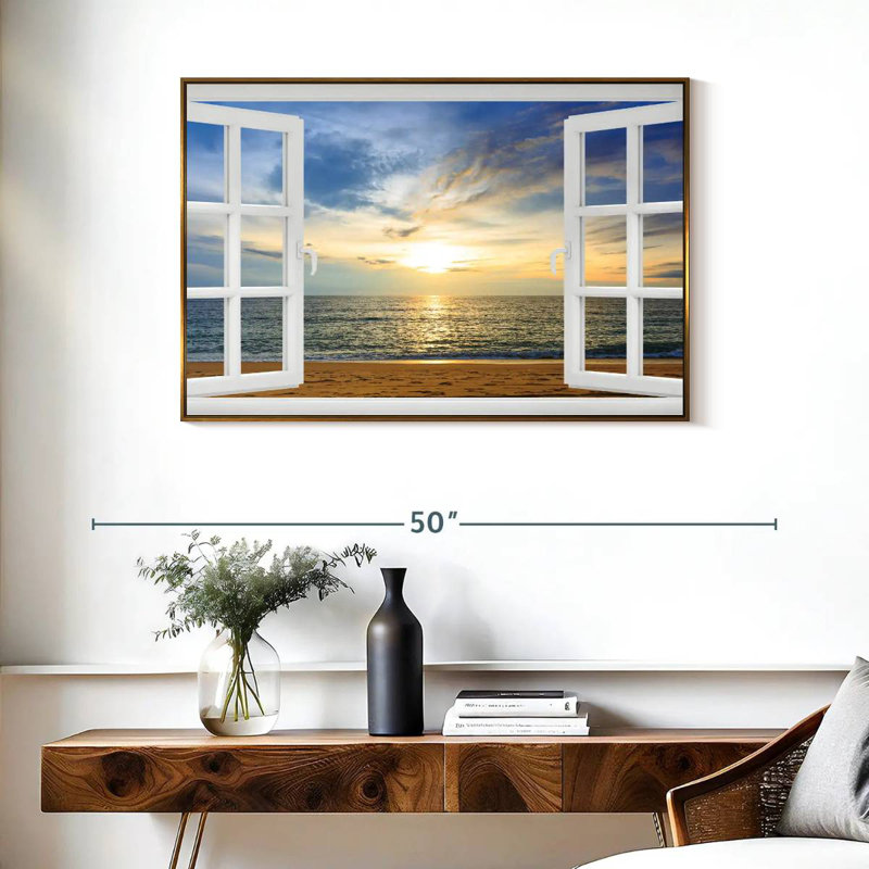 Fenêtre à Bleeker éthéré, Cadre flottant doré, 37 po x 25 po