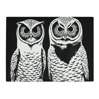 Monochrome Owls Vol.1  Glass Chopping Board