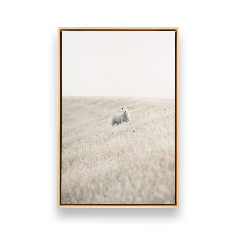 Serene Sheep Pasture Stretched Canvas Print, American Maple Floater Framed, 30.75" H x 20.75" W x 1.75" D